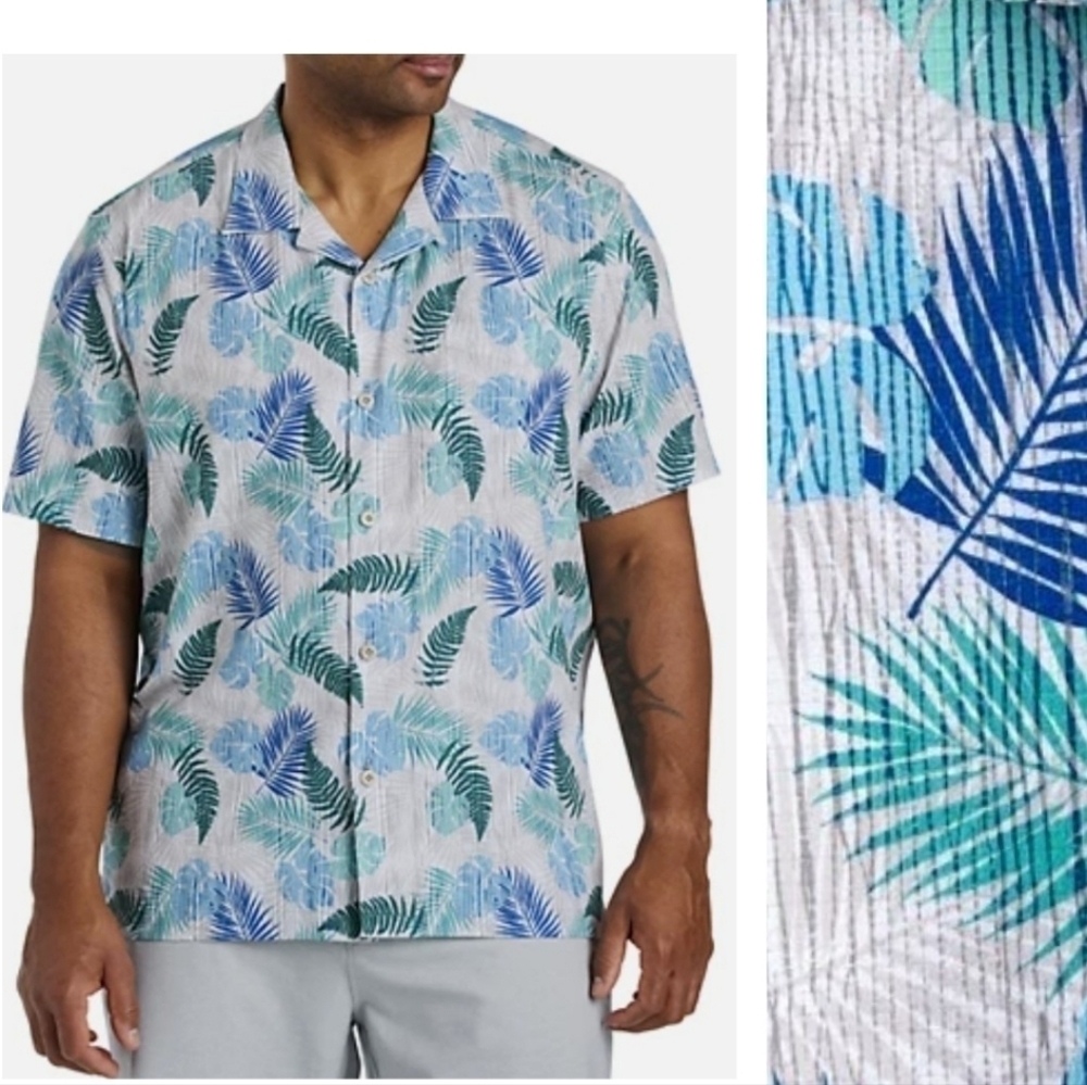 Tommy Bahama The Bahama Coast Fronds Away Island Zone Camp Shirt Pale Sky SZ M